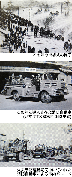 昭和28年徳島市消防出初式･昔の消防自動車･火災予防運動期間中の消防自動車による市内パレード